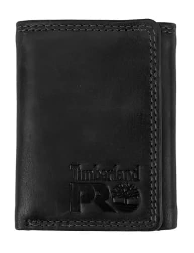 Timberland PRO Men's Leather RFID Trifold Wallet with ID Window, Black/Brandy, One Size thumbnail 1