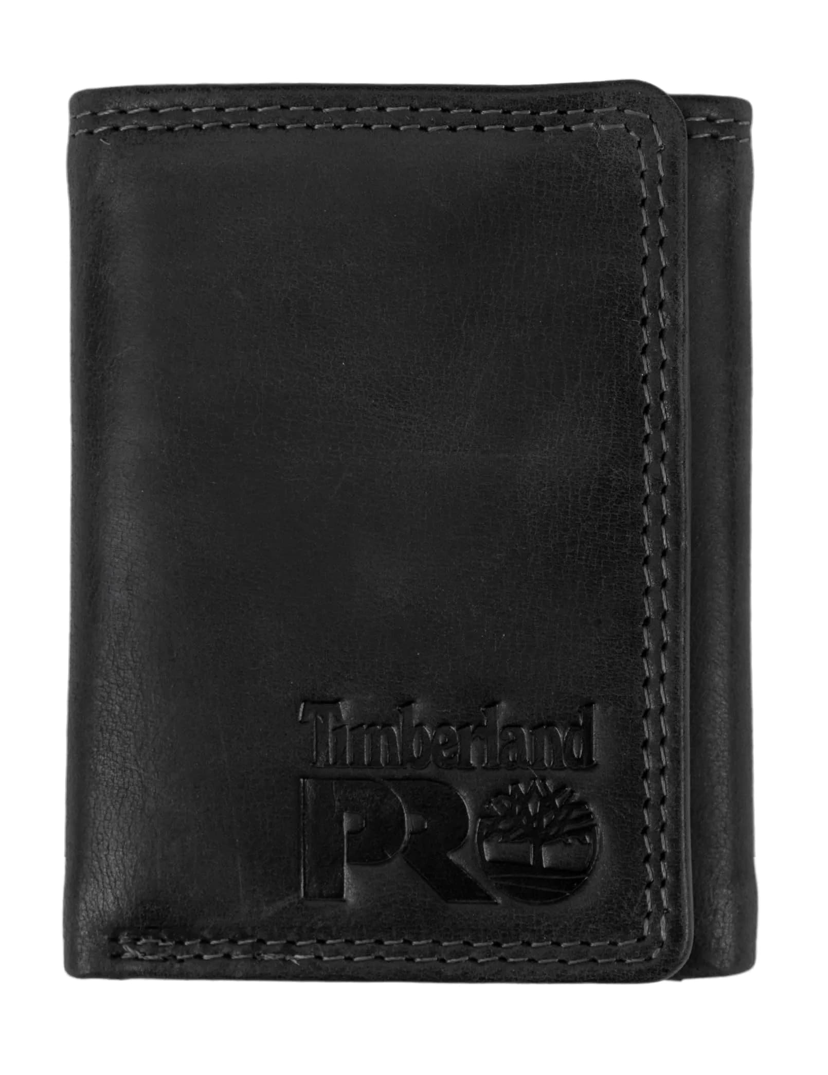 Timberland PRO Men's Leather RFID Trifold Wallet with ID Window, Black/Brandy, One Size
