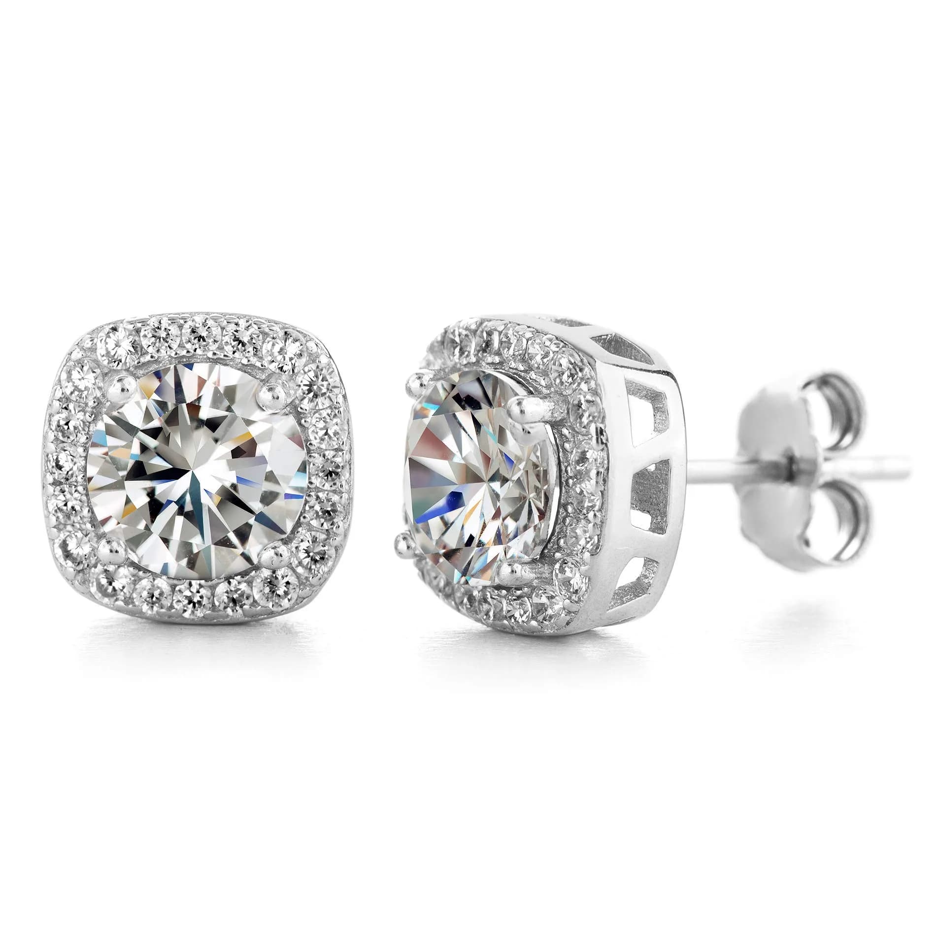 Devin Rose Square Halo Stud Earrings, White Rhodium Plated Brass | Elegant Crystal Jewelry for Women - main product image