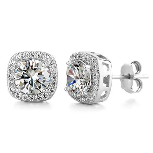 Devin Rose Square Halo Stud Earrings, White Rhodium Plated Brass | Elegant Crystal Jewelry for Women thumbnail 1