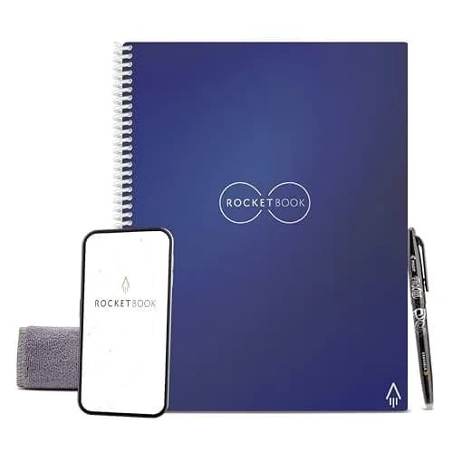 Rocketbook Core Reusable Spiral Notebook, Executive Size 6x8.8, Black - Dotted Pages | 36 Pages — Navy Blue / Notebook / Classic Letter