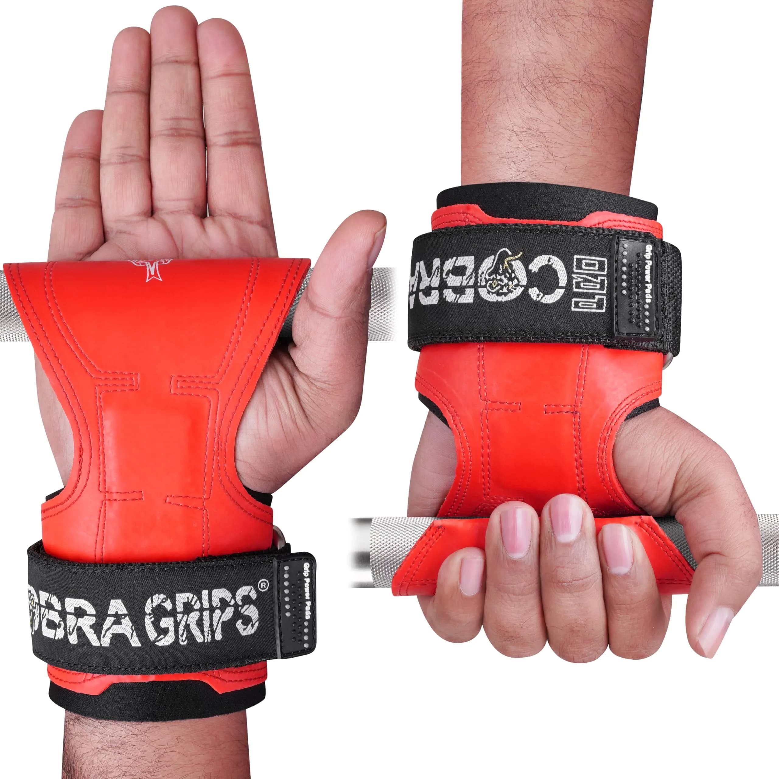 Cobra Grips PRO Red Rubber Weightlifting Gloves with Wrist Wraps - 5.5-8.75" Wrist Support thumbnail 2