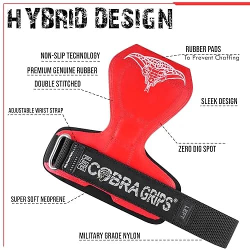 Cobra Grips PRO Red Rubber Weightlifting Gloves with Wrist Wraps - 5.5-8.75" Wrist Support - view 3