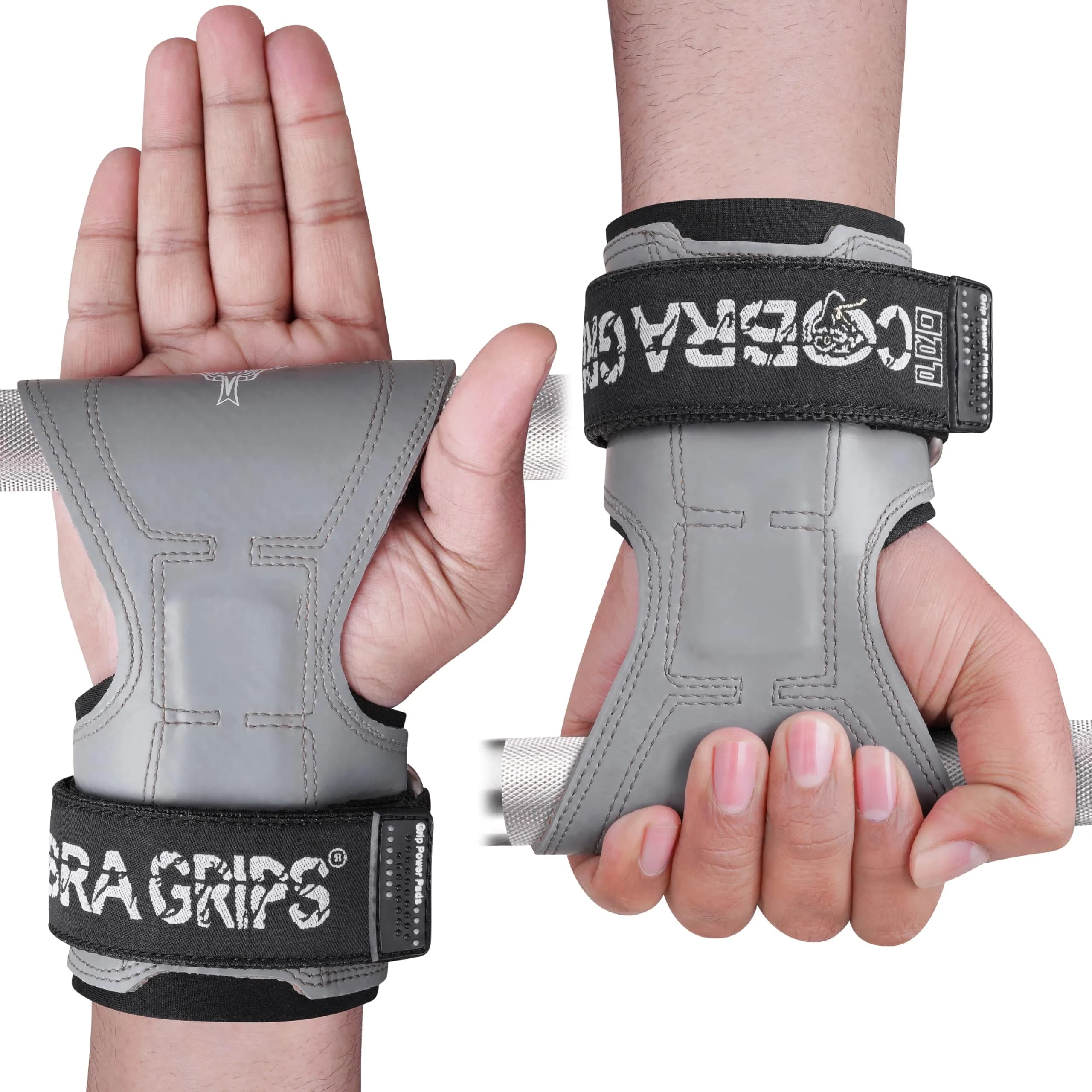 Cobra Grips PRO Gray Rubber Weight Lifting Gloves with Wrist Wraps - 5.5 - 8.75" Wrist Size thumbnail 2