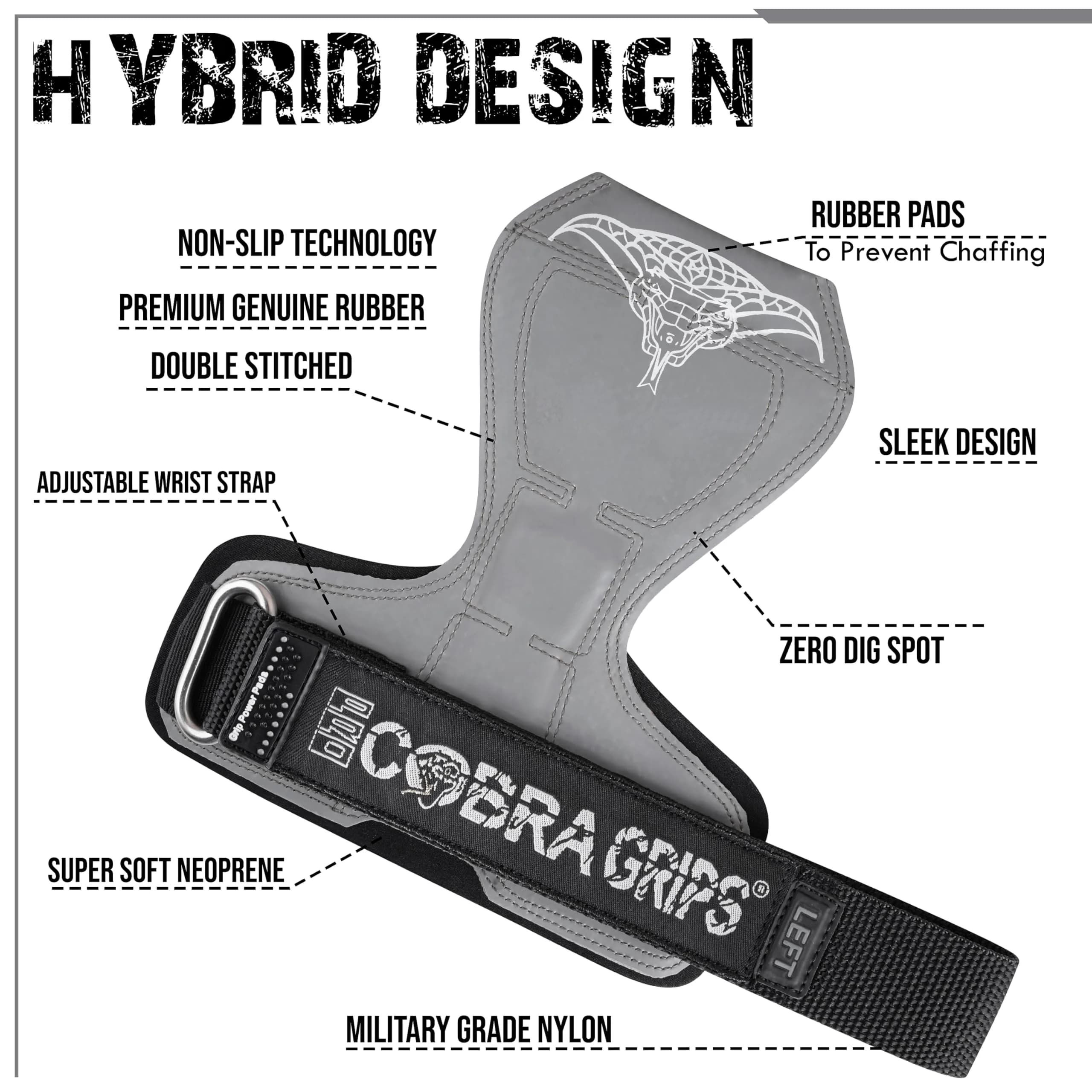 Cobra Grips PRO Gray Rubber Weight Lifting Gloves with Wrist Wraps - 5.5 - 8.75" Wrist Size thumbnail 3