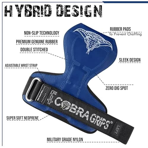 Cobra Grips FIT Blue Rubber Weight Lifting Gloves with Wrist Wraps - 4.25"-7.0" Wrist - view 3