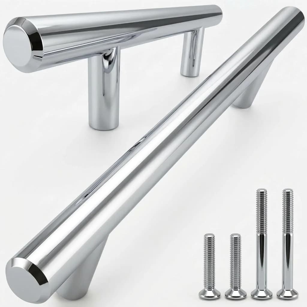 ALPINE HARDWARE PREMIUM SOLID Euro Style Bar Handle Pull-10Pack-3.75 In Hole Center & 6 1/8 In Length Heavy Stainless Steel Chrome