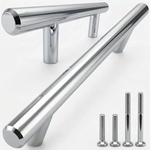 ALPINE HARDWARE PREMIUM SOLID Euro Style Bar Handle Pull-10Pack-3.75 In Hole Center & 6 1/8 In Length Heavy Stainless Steel Chrome thumbnail 1
