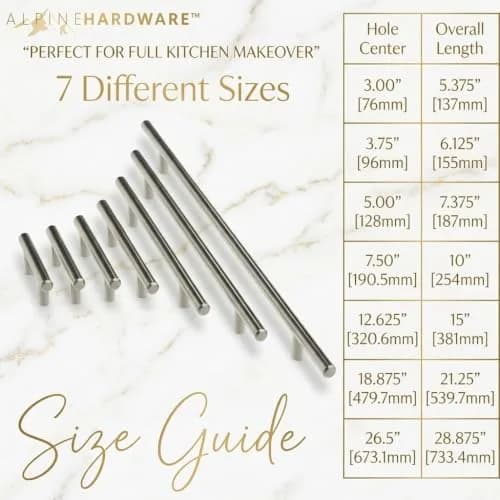 ALPINE HARDWARE PREMIUM SOLID Euro Style Bar Handle Pull-10Pack-3.75 In Hole Center & 6 1/8 In Length Heavy Stainless Steel Chrome thumbnail 9