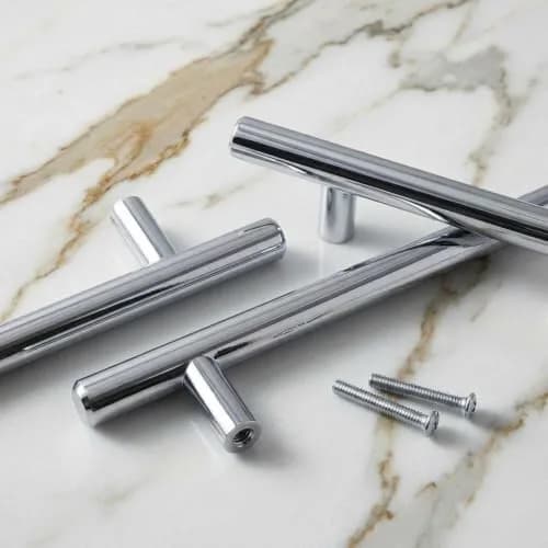 ALPINE HARDWARE PREMIUM SOLID Euro Style Bar Handle Pull-10Pack-3.75 In Hole Center & 6 1/8 In Length Heavy Stainless Steel Chrome thumbnail 2