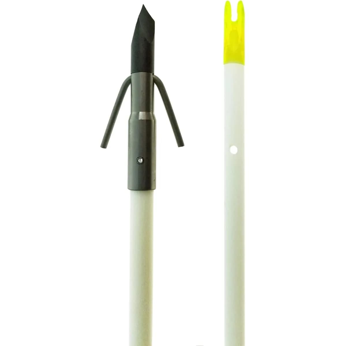 Muzzy Classic Fiberglass Bowfishing Fish Arrow with Nock and Bottle Slide Installed, White, Carp Point | Durable Fiberglass Shaft