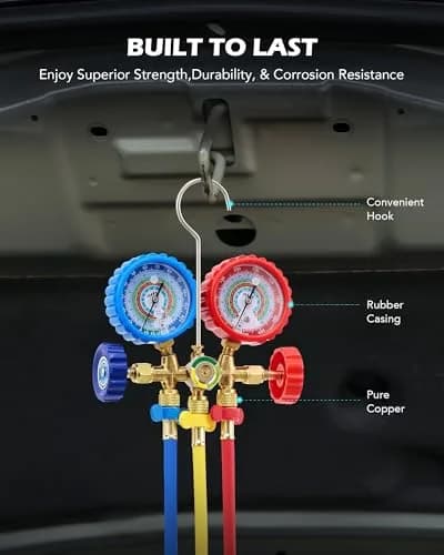 Orion Motor Tech 3-Way AC Manifold Gauge Set R12 R134a R502 R22 2.27 kg (5 lb) | Professional Automotive AC Service Tool thumbnail 6
