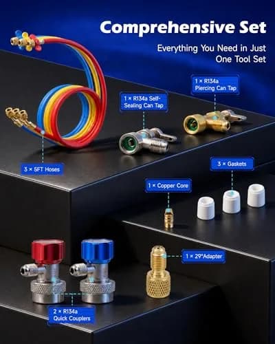 Orion Motor Tech 3-Way AC Manifold Gauge Set R12 R134a R502 R22 2.27 kg (5 lb) | Professional Automotive AC Service Tool thumbnail 2