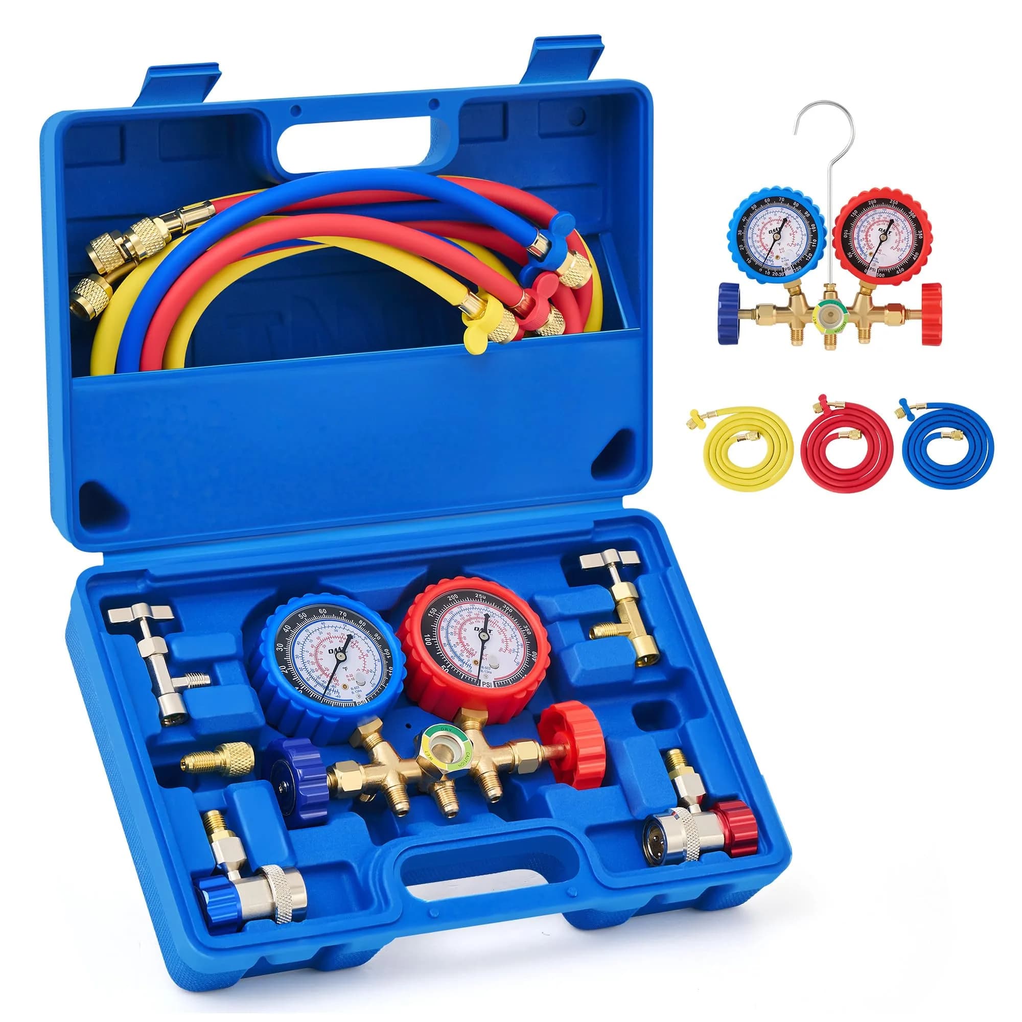Orion Motor Tech AC Gauge Set for R134a, R12, R22, R502, 5 ft Hoses | Professional Automotive HVAC Tool Kit - main product image