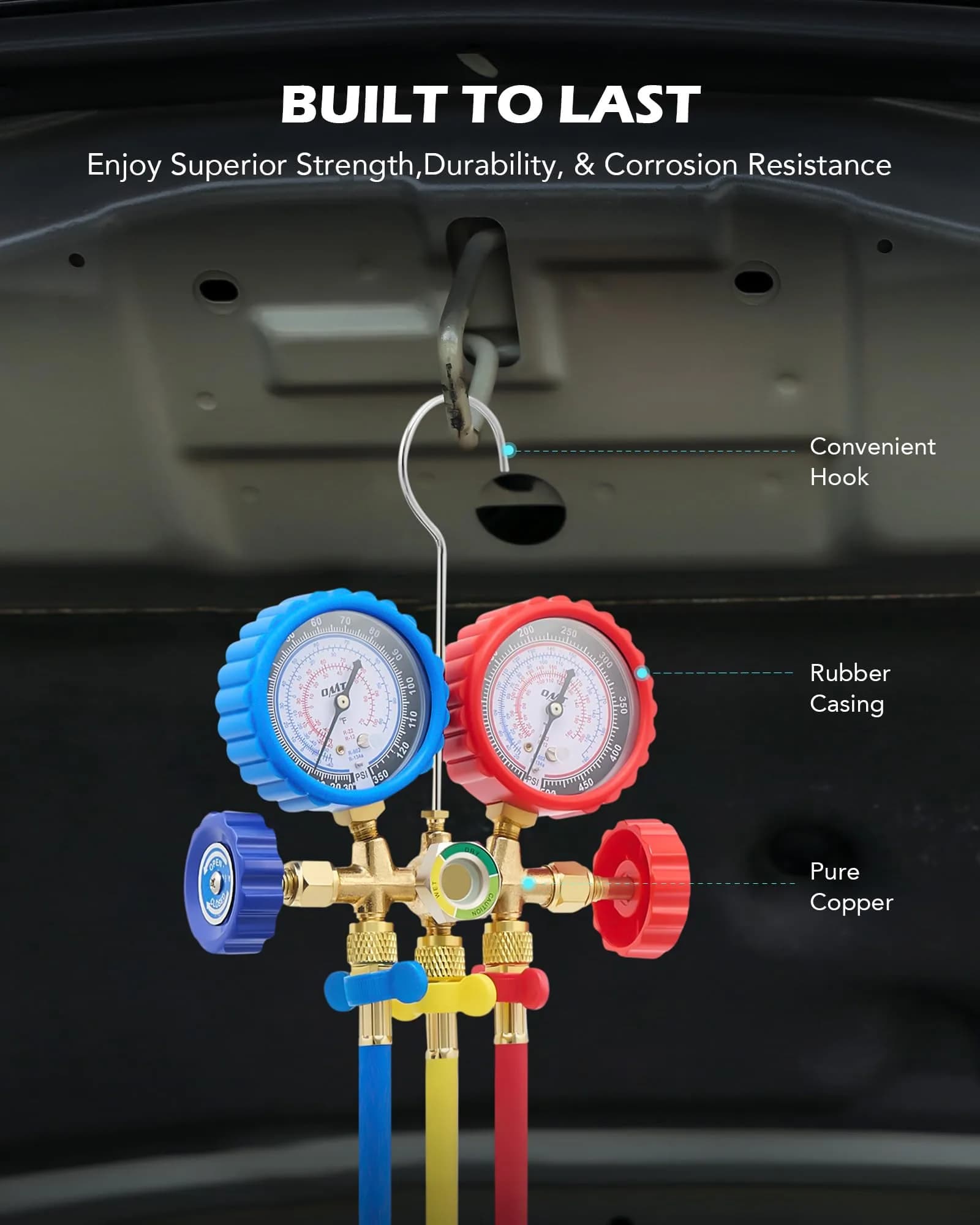Orion Motor Tech AC Gauge Set for R134a, R12, R22, R502, 5 ft Hoses | Professional Automotive HVAC Tool Kit - view 7
