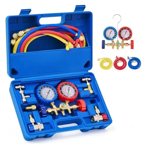 Orion Motor Tech AC Gauge Set for R134a, R12, R22, R502, 5 ft Hoses | Professional Automotive HVAC Tool Kit thumbnail 1