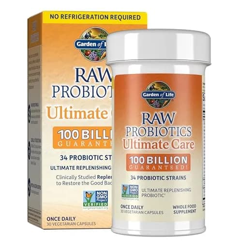 Garden of Life Raw Probiotics Ultimate Care 100 Billion CFU 30 Capsules | Clinically Studied Strains for Digestive Health — Shelf Stable