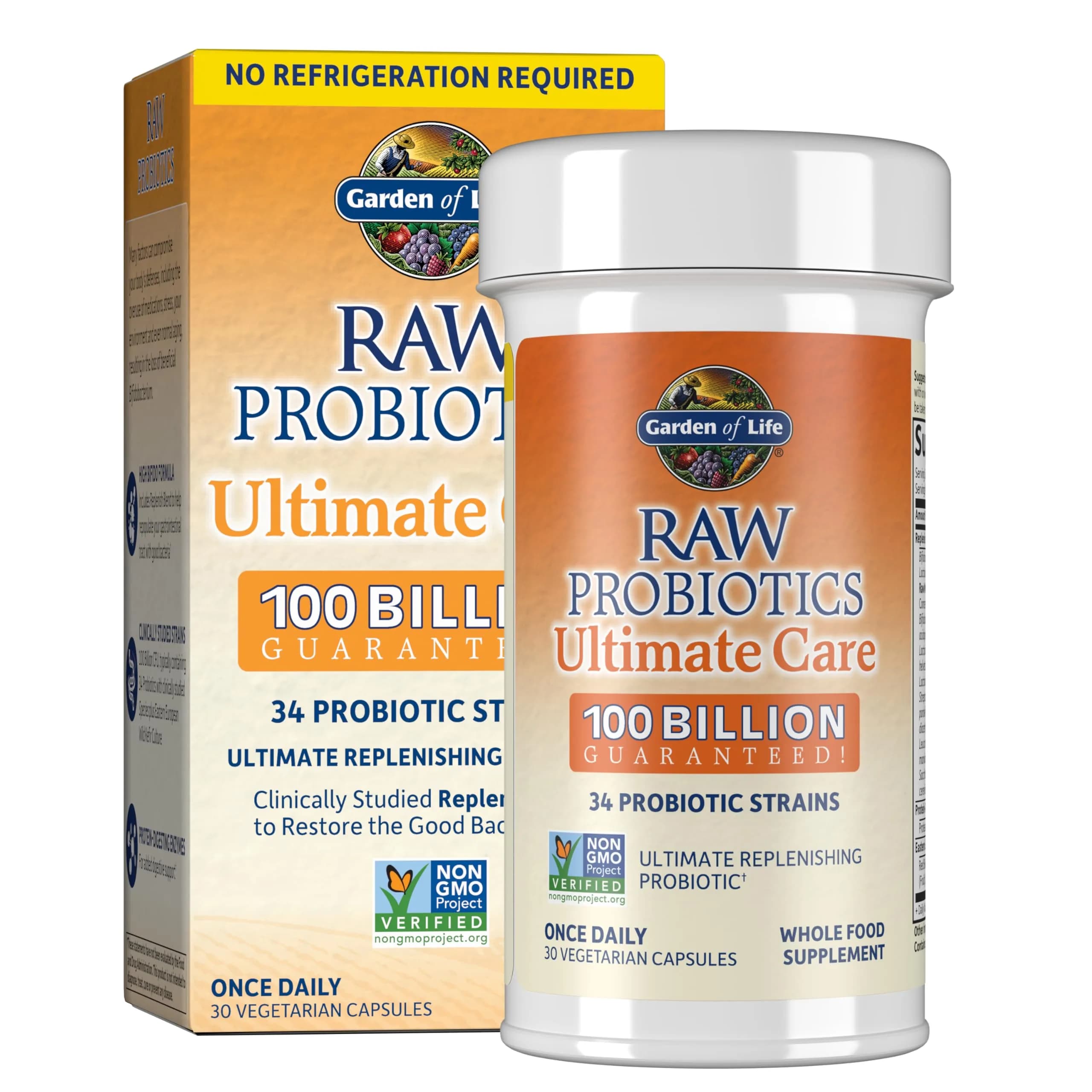 Garden of Life Raw Probiotics Ultimate Care 100 Billion CFU 30 Capsules | Clinically Studied Strains for Digestive Health - main product image