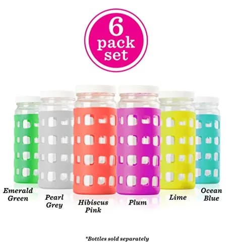 All About Juicing Silicone Glass Water Bottle Sleeves - 6-Pack 16oz - Anti-Slip Insulating Cover for Beverages thumbnail 3