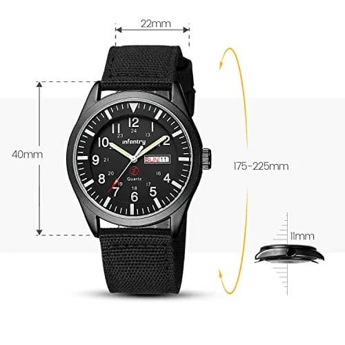 Infantry Men's Military Field Watch 40mm Black Nylon Band | 12/24H Analog Quartz thumbnail 6