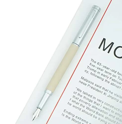 erofa White Fountain Pen with Fine Nib and Bamboo Clip, Silver Aluminum Alloy, 135mm (0.5in) thumbnail 3