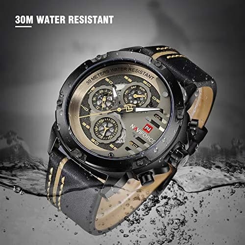 NAVIFORCE Sport Military Watch for Men — 4.8cm Case, 25cm Leather Band | Analog Quartz with Date & Luminous Hands thumbnail 4
