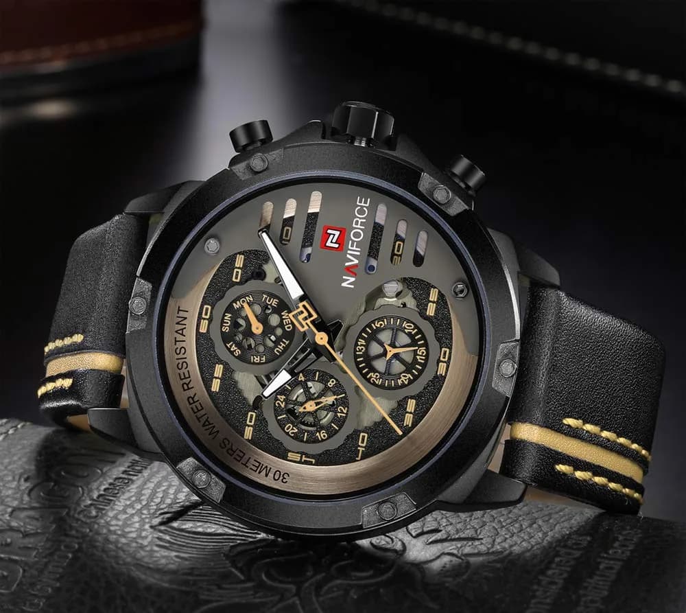 NAVIFORCE Sport Military Watch for Men — 4.8cm Case, 25cm Leather Band | Analog Quartz with Date & Luminous Hands - view 5