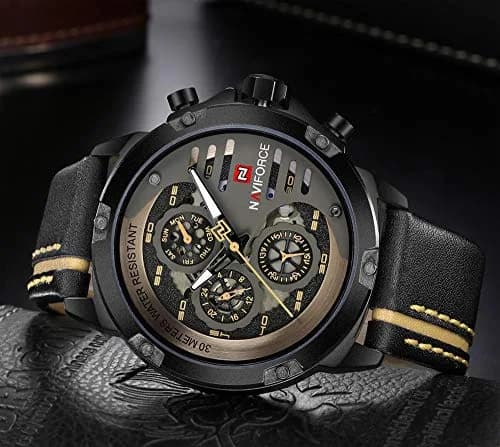 NAVIFORCE Sport Military Watch for Men — 4.8cm Case, 25cm Leather Band | Analog Quartz with Date & Luminous Hands thumbnail 5