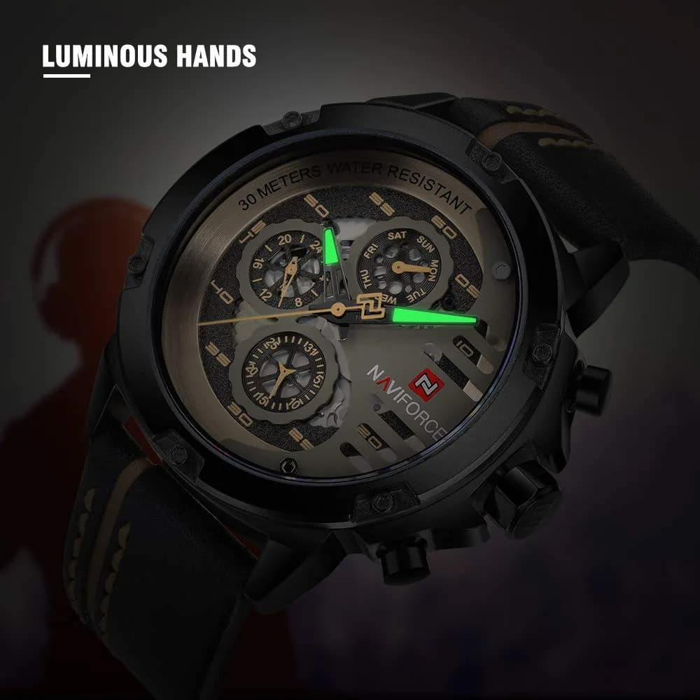 NAVIFORCE Sport Military Watch for Men — 4.8cm Case, 25cm Leather Band | Analog Quartz with Date & Luminous Hands - view 6