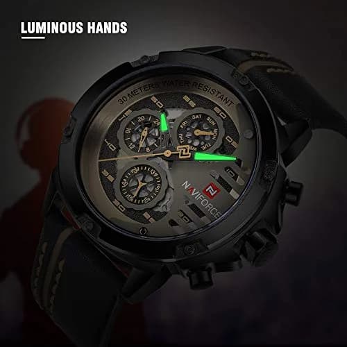 NAVIFORCE Sport Military Watch for Men — 4.8cm Case, 25cm Leather Band | Analog Quartz with Date & Luminous Hands thumbnail 6
