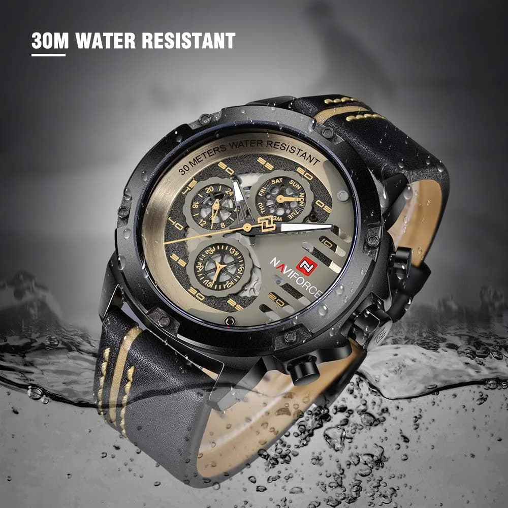 NAVIFORCE Sport Military Watch for Men — 4.8cm Case, 25cm Leather Band | Analog Quartz with Date & Luminous Hands - view 4