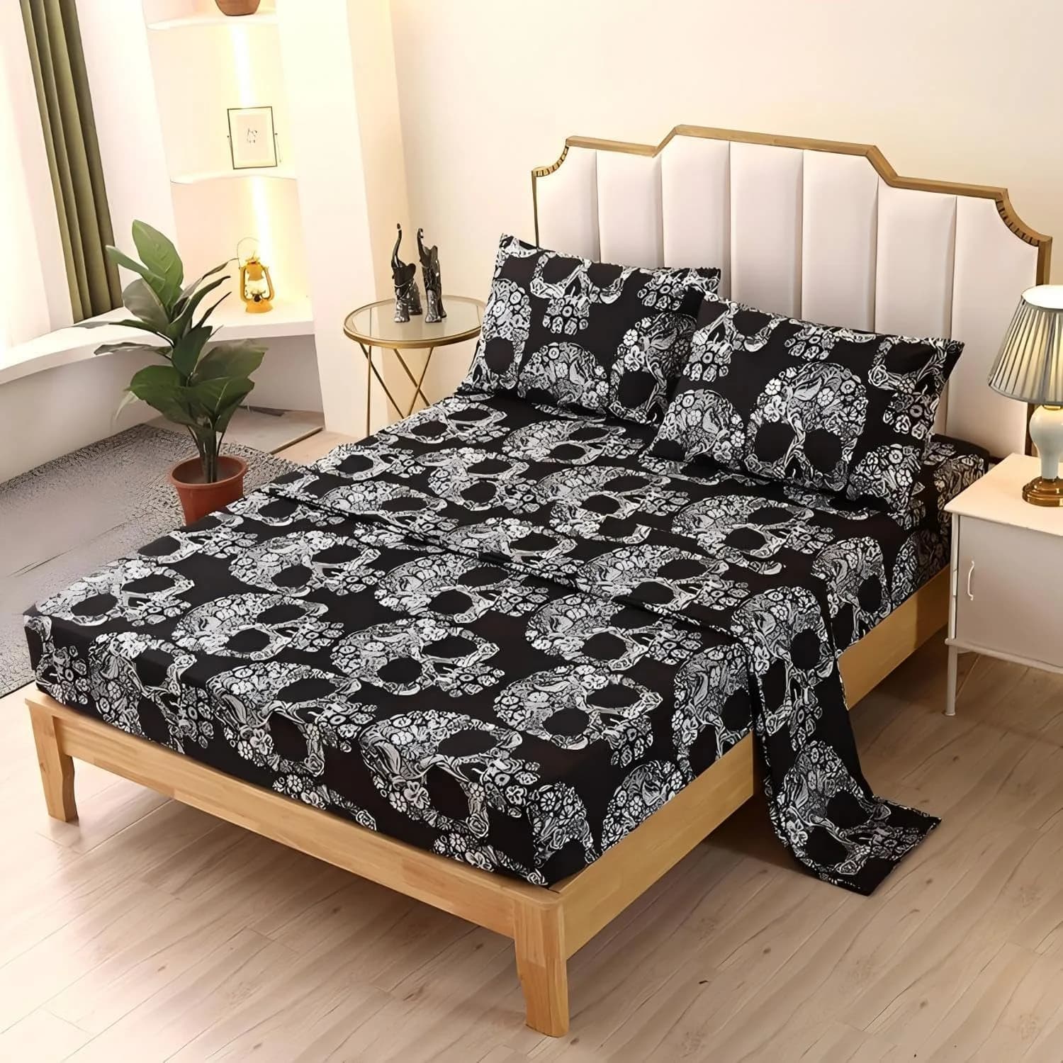 SDIII Skeleton Twin Sheets Set | Microfiber Gothic Bedding Deep Pocket All Season — Black and White Skull