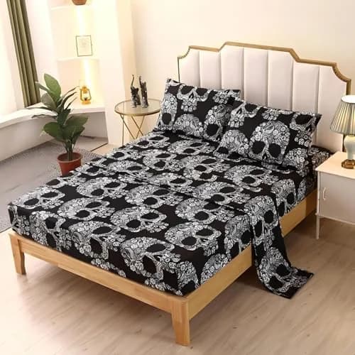 SDIII Skeleton Twin Sheets Set | Microfiber Gothic Bedding Deep Pocket All Season thumbnail 1