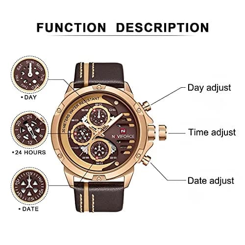 NAVIFORCE Men's Rose Gold Analog-Digital Watch 48mm (1.89in) | Multifunction Sport Casual Luxury thumbnail 4