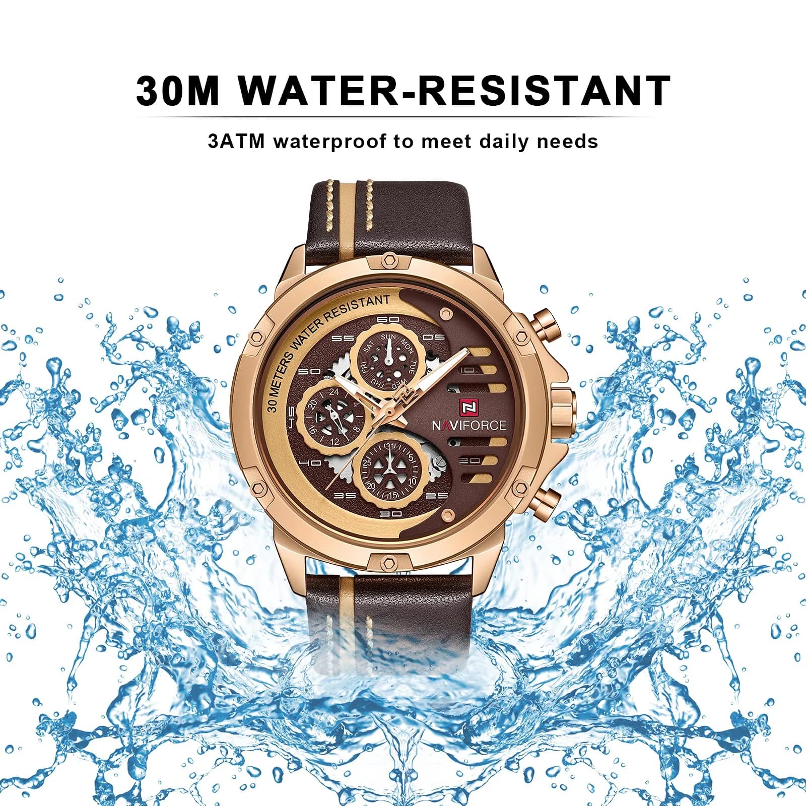 NAVIFORCE Men's Rose Gold Analog-Digital Watch 48mm (1.89in) | Multifunction Sport Casual Luxury - view 5