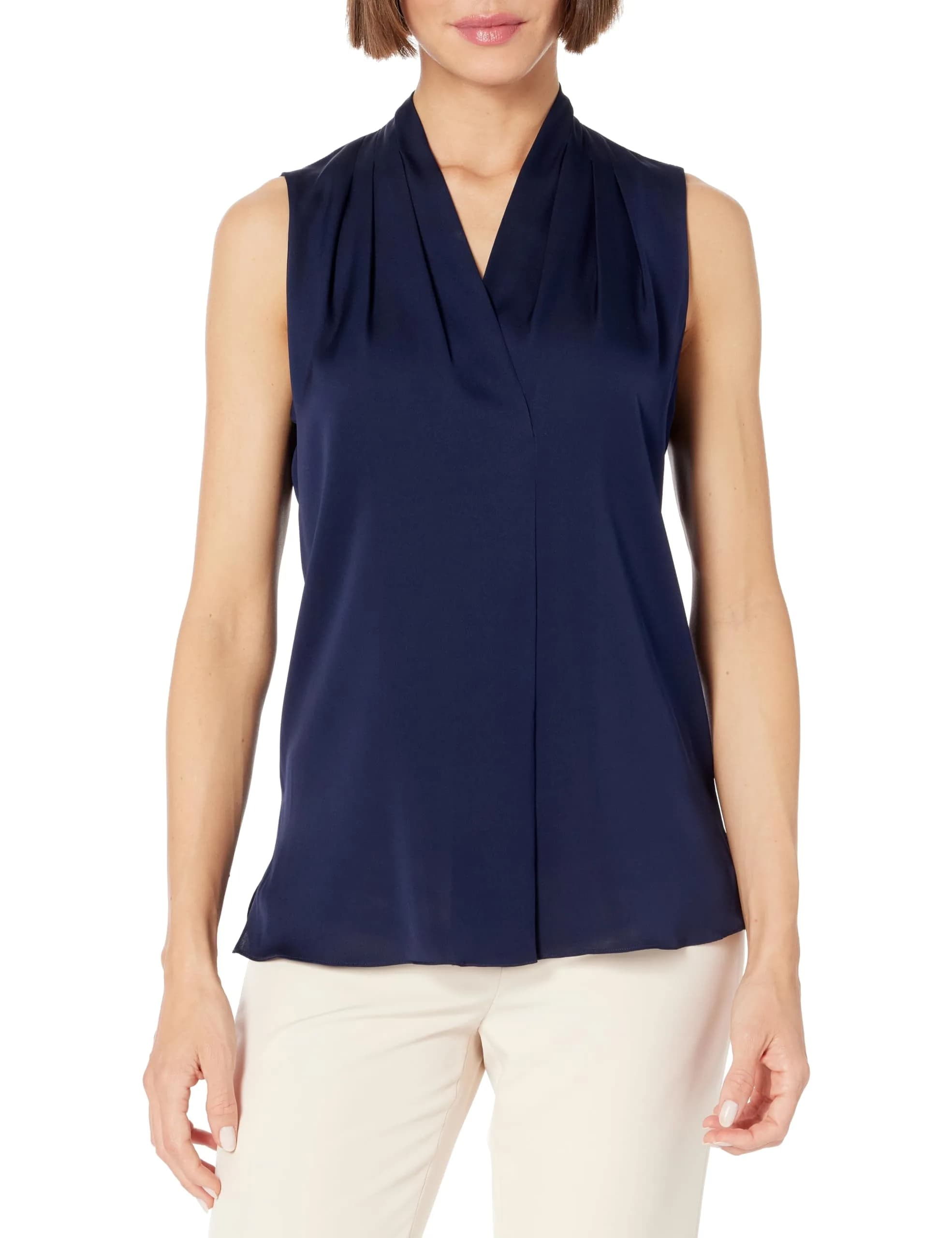 Kobi Halperin Mila Blouse, Midnight Blue, Medium | Sleeveless Silk Georgette Top for Women
