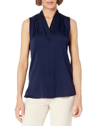 Kobi Halperin Mila Blouse, Midnight Blue, Medium | Sleeveless Silk Georgette Top for Women thumbnail 1