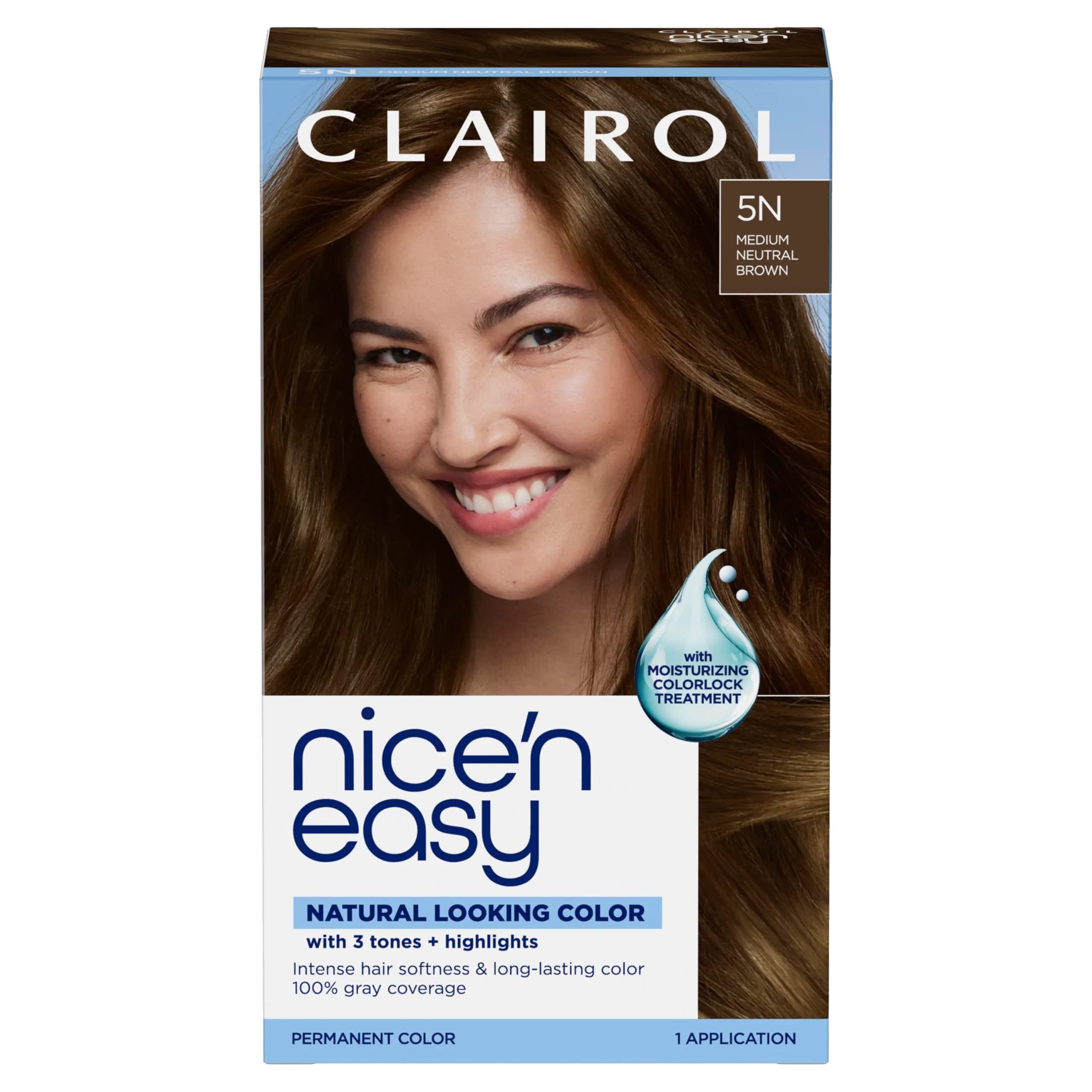 Clairol Nice'n Easy Permanent Hair Dye 5N Medium Neutral Brown, 6.26 Fl Oz (Pack of 1) | 100% Gray Coverage - main product image
