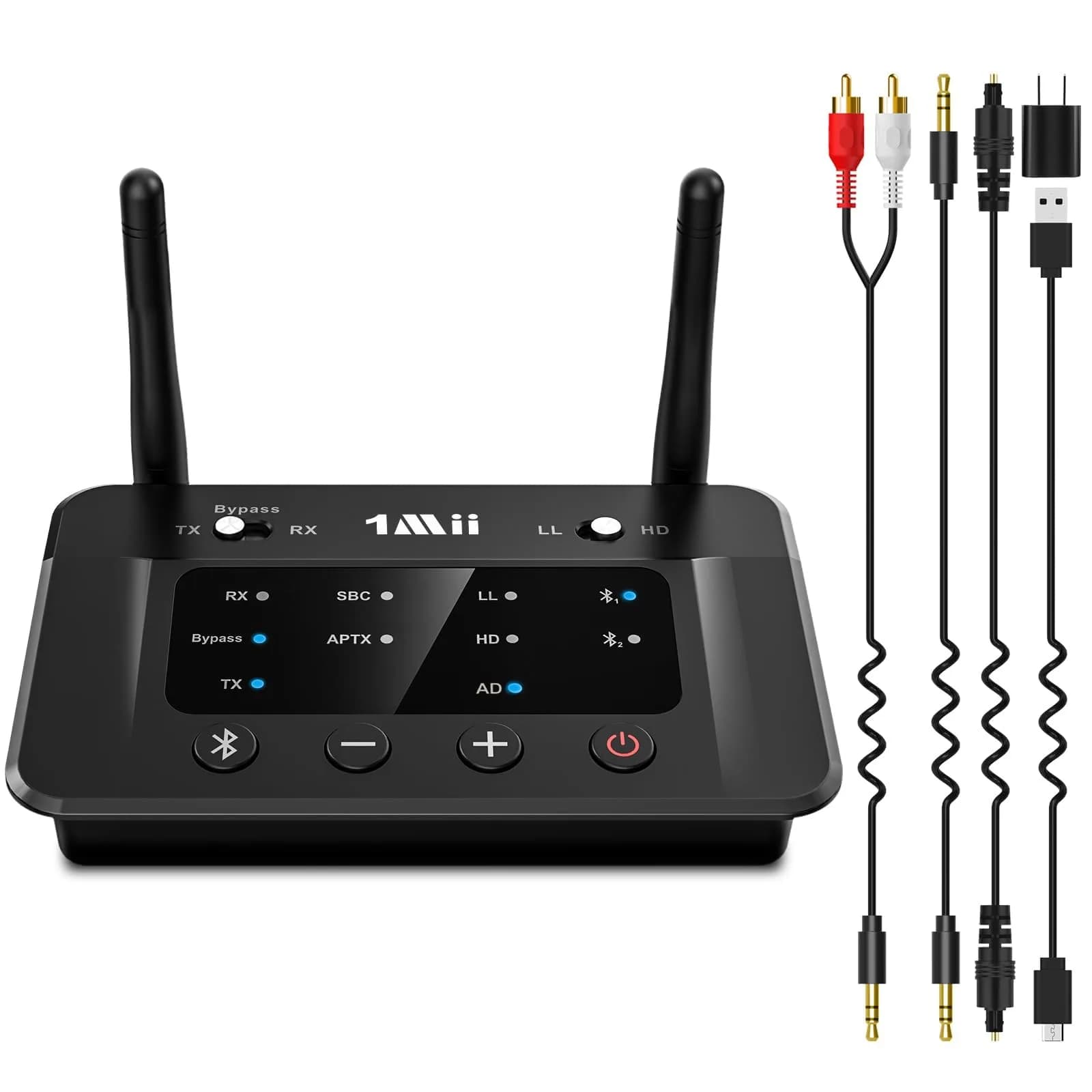 1Mii B03 Bluetooth 5.3 Transmitter Receiver for TV Home Stereo | Long Range, aptX HD & Dual Link — Black