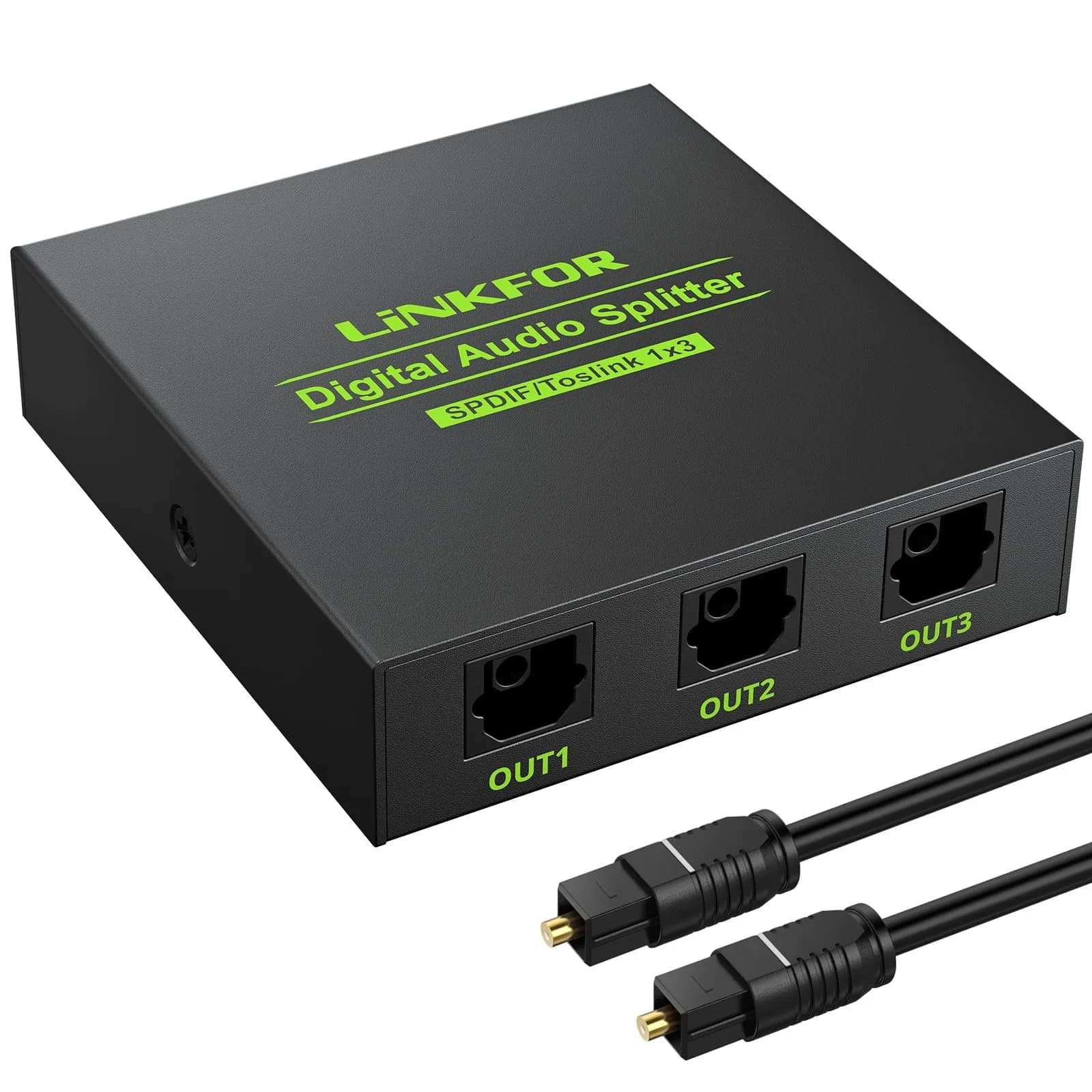 LiNKFOR Digital Optical Audio 1x3 Splitter | Supports 5.1CH Dolby-AC3 DTS, Aluminum Alloy, 40m Optical Fiber - main product image