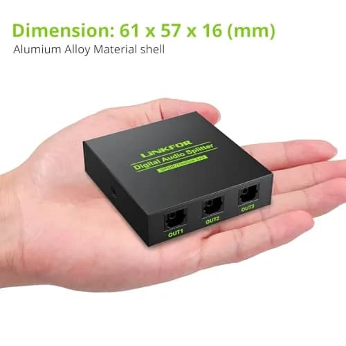 LiNKFOR Digital Optical Audio 1x3 Splitter | Supports 5.1CH Dolby-AC3 DTS, Aluminum Alloy, 40m Optical Fiber thumbnail 3