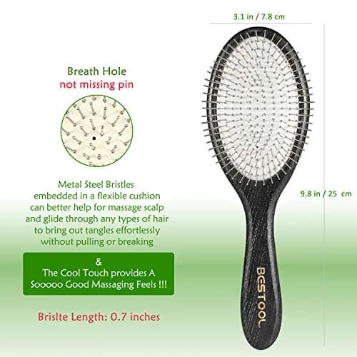 BESTOOL Hair Brush, Paddle Detangler with Metal Bristles | All Hair Types Wet & Dry thumbnail 5