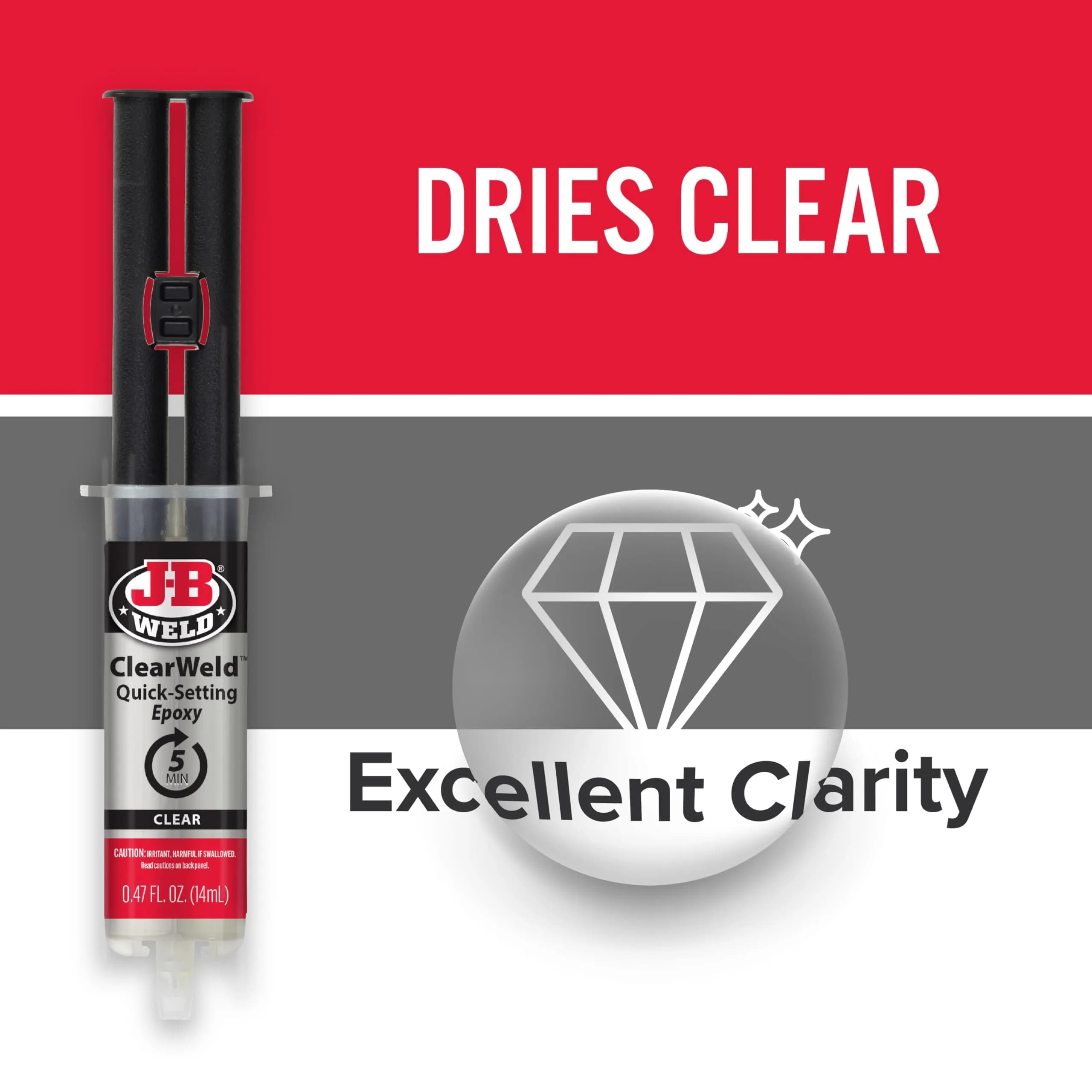 J-B Weld ClearWeld 5 Minute Epoxy 14ml (0.47 Fl Oz) | Bonds Metal, Tile, Plastic, Ceramic, Glass, Wood - view 2