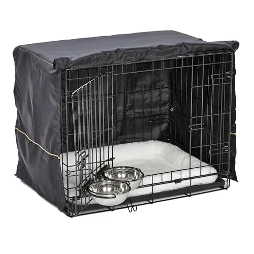 MidWest Homes for Pets Double Door iCrate Starter Kit, 24-inch Dog Crate Bundle for Small Breeds | Includes Cage, Pet Bed, 2 Bowls & Privacy Cover thumbnail 3