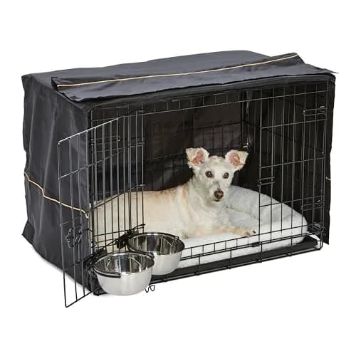 MidWest Homes for Pets Double Door iCrate Starter Kit, 30-inch Dog Crate Bundle for Medium Breeds | Includes Cage, Pet Bed, 2 Bowls & Privacy Cover thumbnail 1