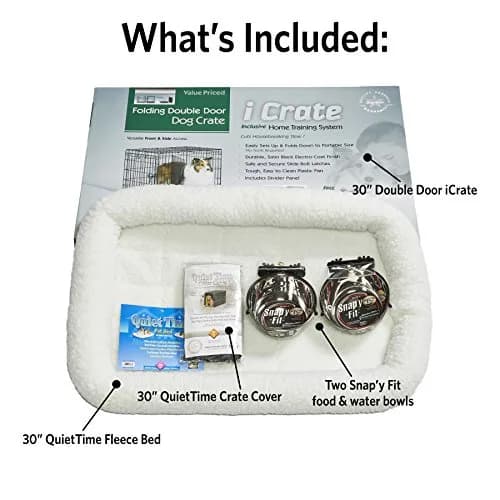 MidWest Homes for Pets Double Door iCrate Starter Kit, 30-inch Dog Crate Bundle for Medium Breeds | Includes Cage, Pet Bed, 2 Bowls & Privacy Cover thumbnail 2