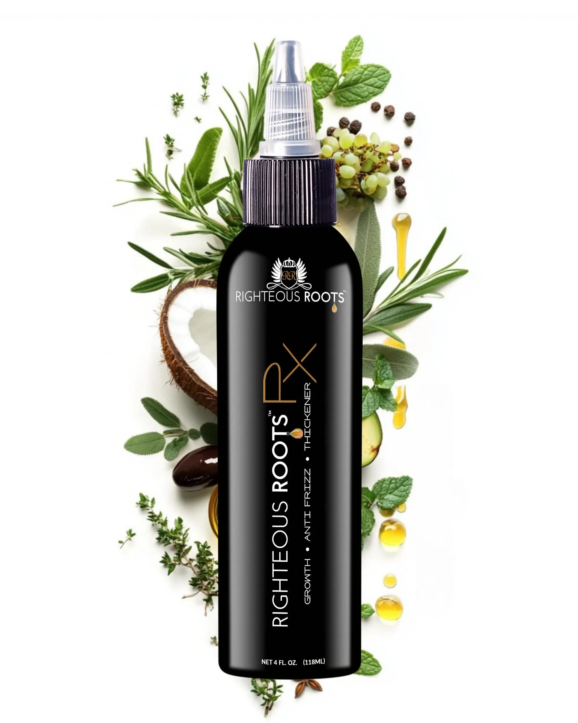 Righteous Roots Rx Hair Oil for Hair Growth, Anti Frizz & Thickening | 4 fl oz (Previously Hair RX) — 4 Fl Oz