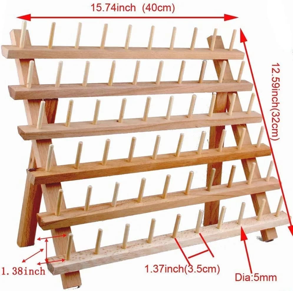 NW 60-Spools Wooden Thread Holder Sewing & Embroidery Organizer 15.74x12.59 inch | Space for 60 Spools thumbnail 2