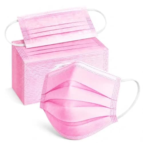 Wecolor 100 Pcs Pink Disposable Face Mask | 3 Ply Breathable Non-Woven Fabric with Adjustable Nose Wire thumbnail 1