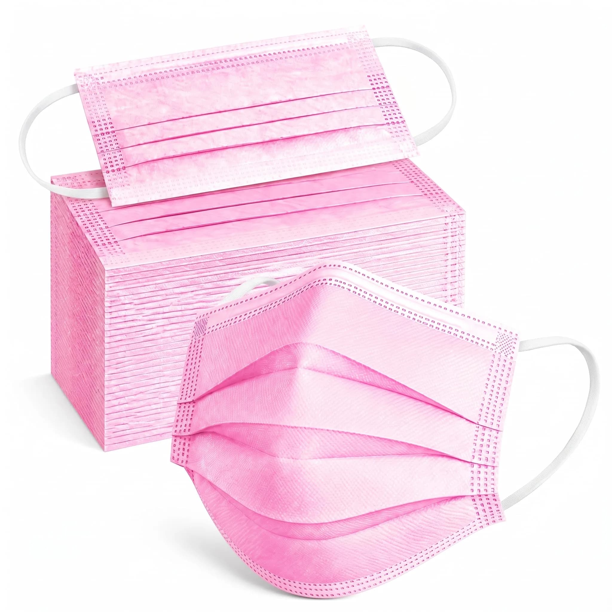 Wecolor 100 Pcs Pink Disposable Face Mask | 3 Ply Breathable Non-Woven Fabric with Adjustable Nose Wire